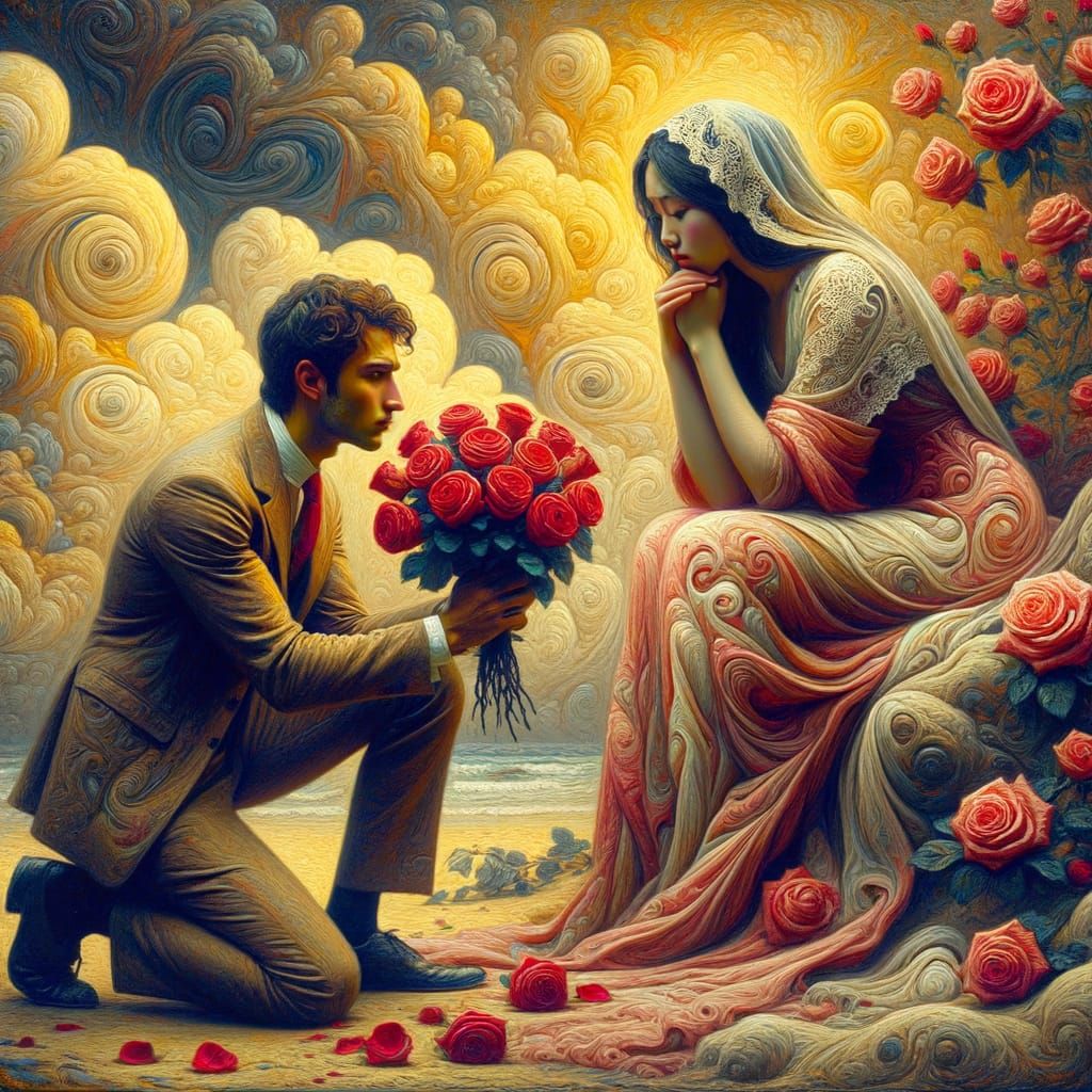 Surreal Rose Offering in Oil on Canvas