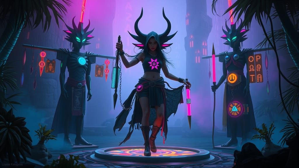 Cyberpunk Witch Ritual in Tribal Village
