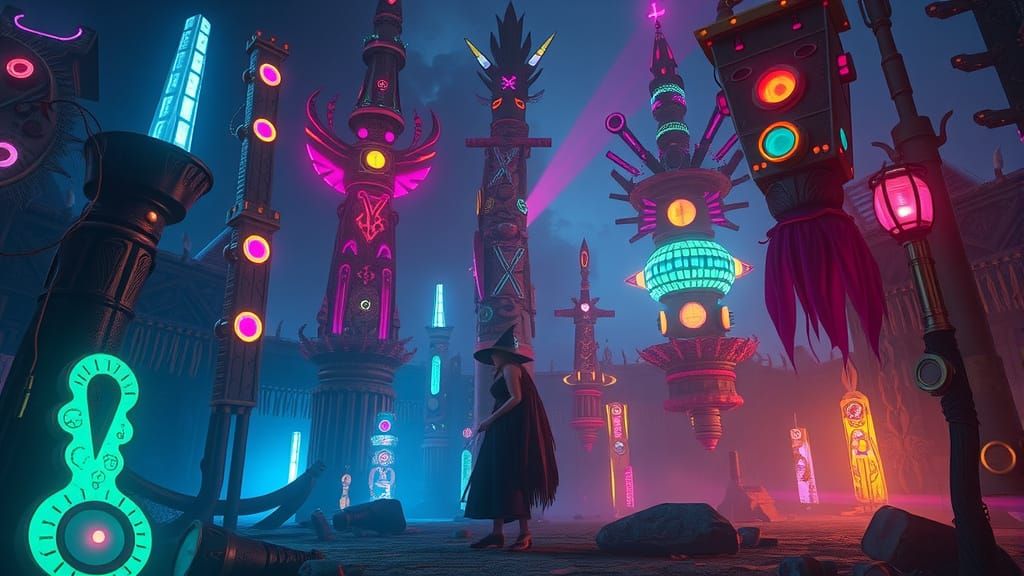 Cyberpunk Witch Ritual in Tribal Village