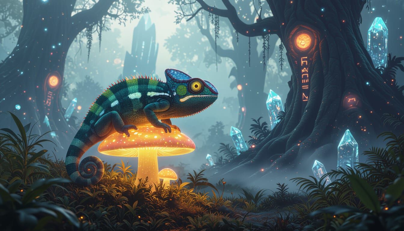 Bioluminescent Chameleon in Alien Jungle Concept Art
