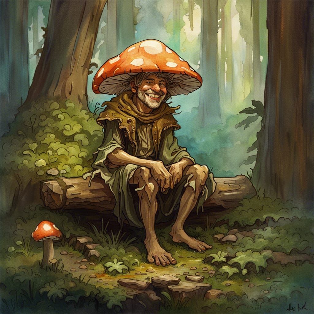 Mushroom Man Portrait in Art Nouveau Style
