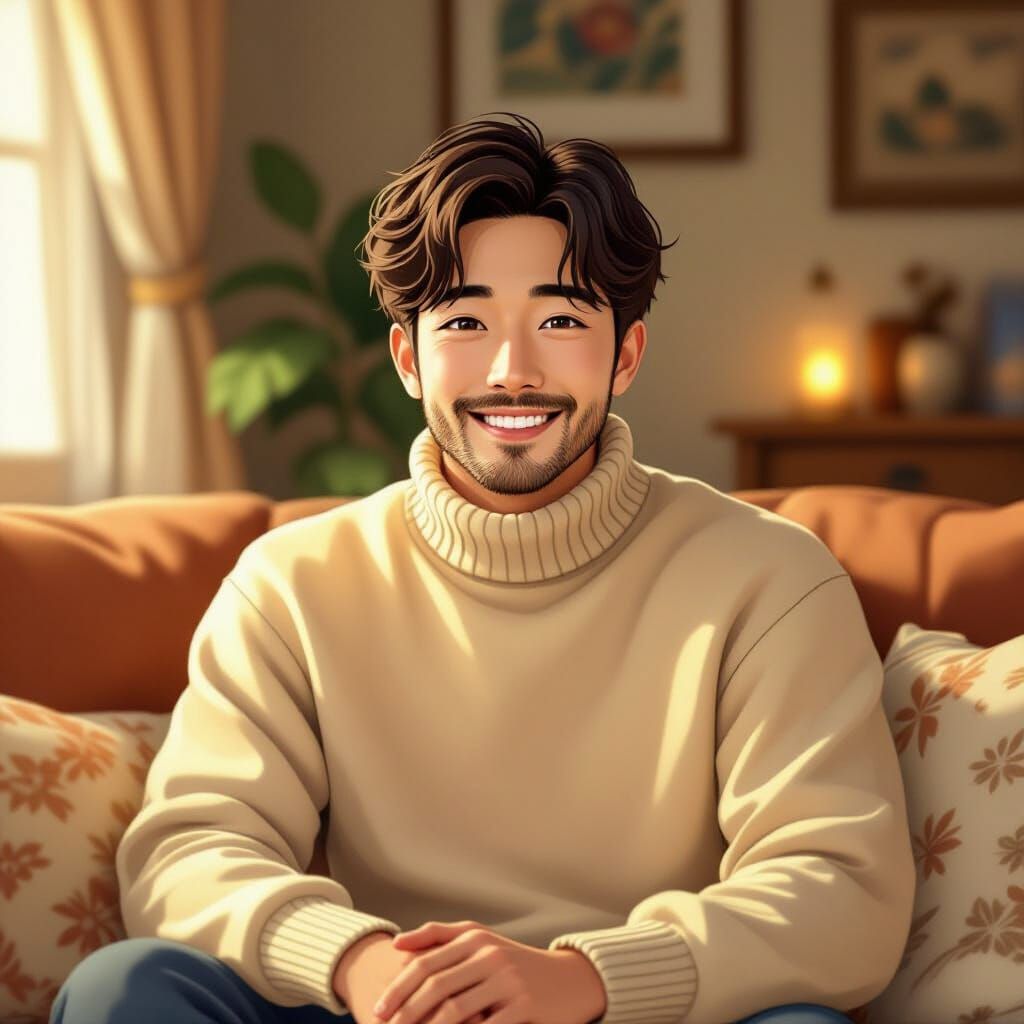 Smiling Husband in Cozy Shinkai Style