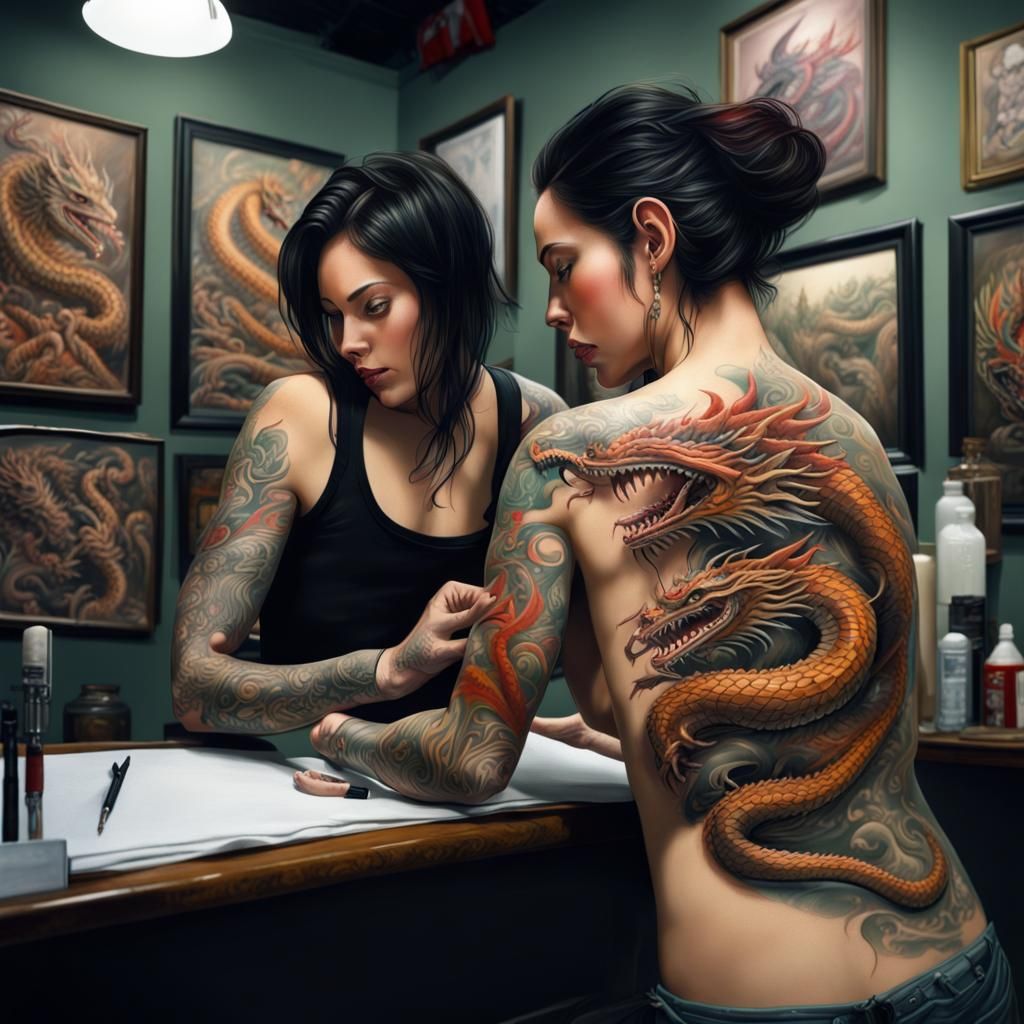 Tattoo Artist Creates Dragon Tattoo, 3D Render