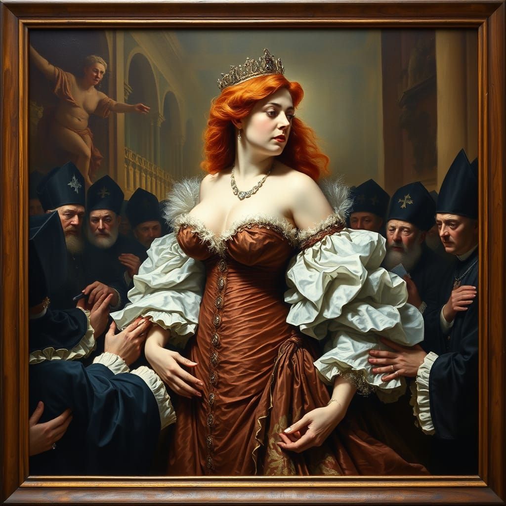 Crowned Queen's Fury: A 19th Century Oil Painting