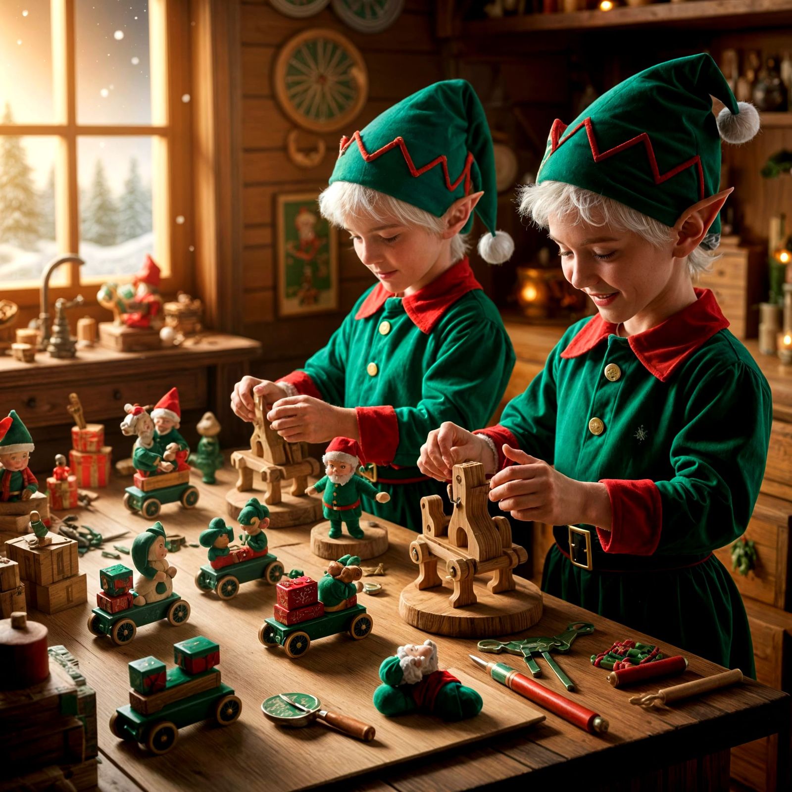 Christmas Elves Crafting Toys in North Pole Workshop