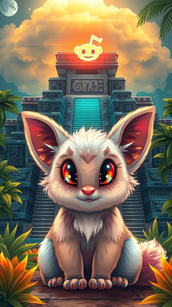 Pastel Teletubby at Mayan Temple in Manga Style