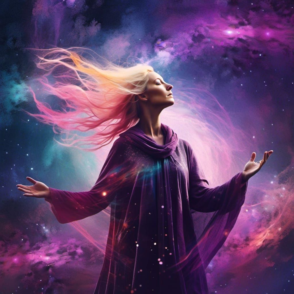 Surreal Woman Reaching for the Universe in Digital Art