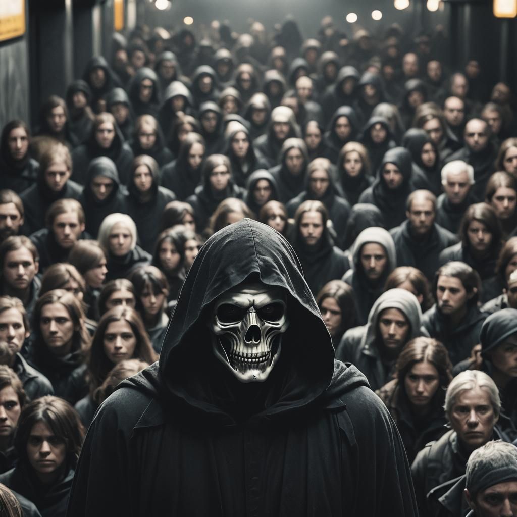 Grim Reaper in Crowded Metro: Cinematic Street Photography