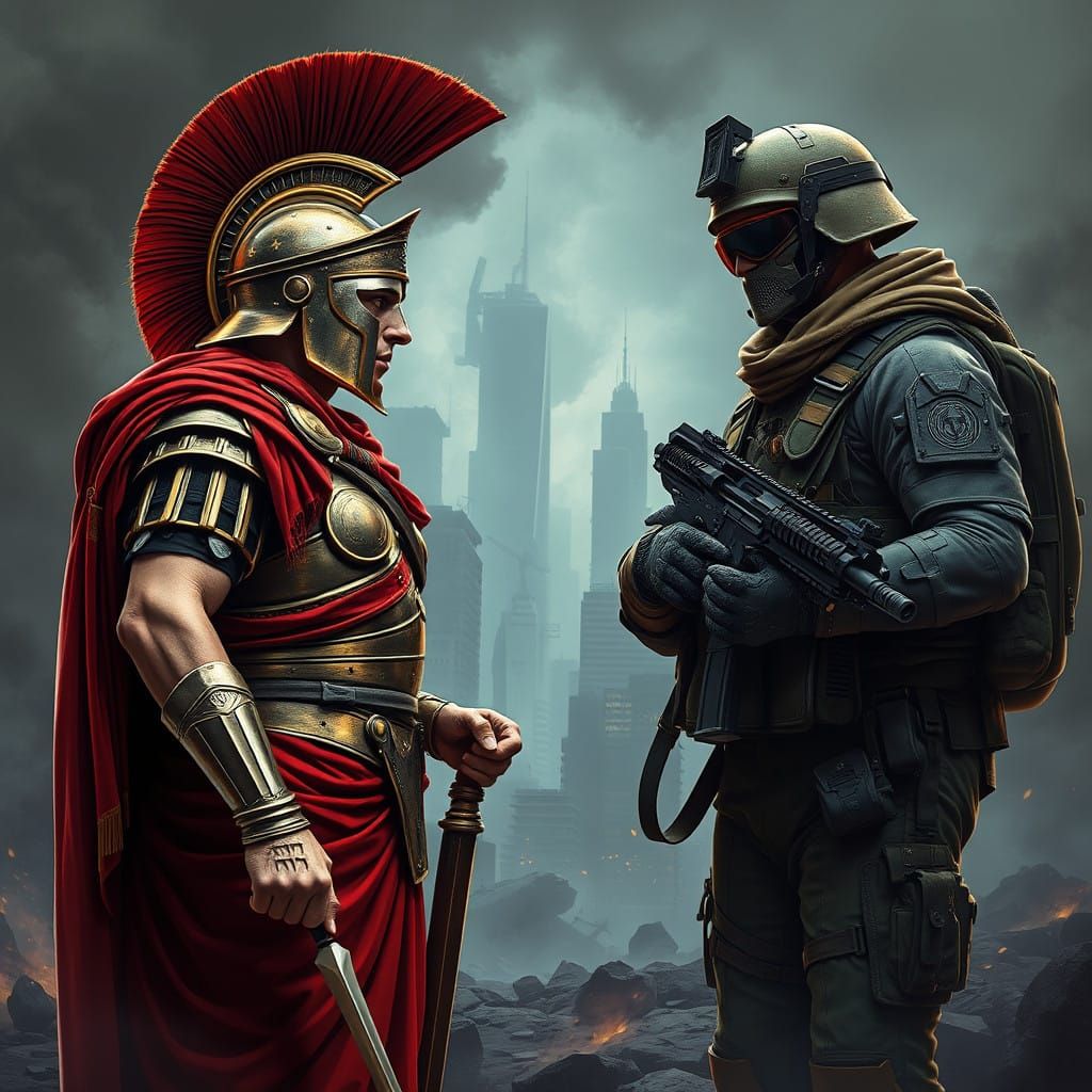 Ancient Warrior Meets Modern Soldier in Gritty, Industrial F...