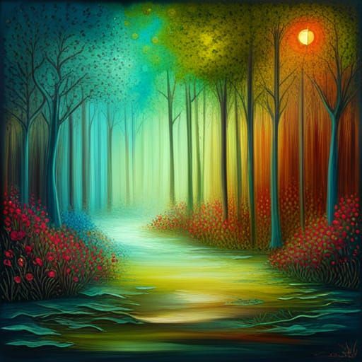 Abstract Magical Forest with Animals