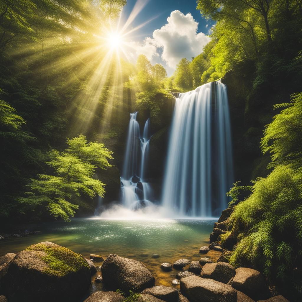 Heavenly Sunshine Waterfall Landscape