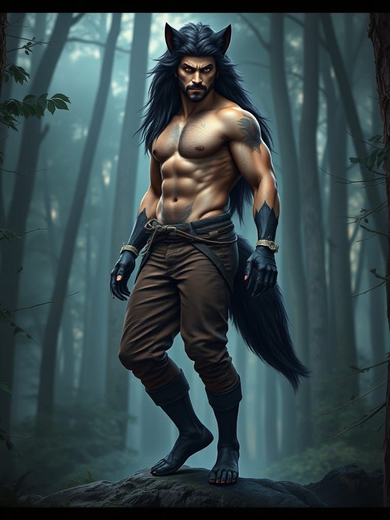 Chiseled Werewolf Stands Tall in the Forest