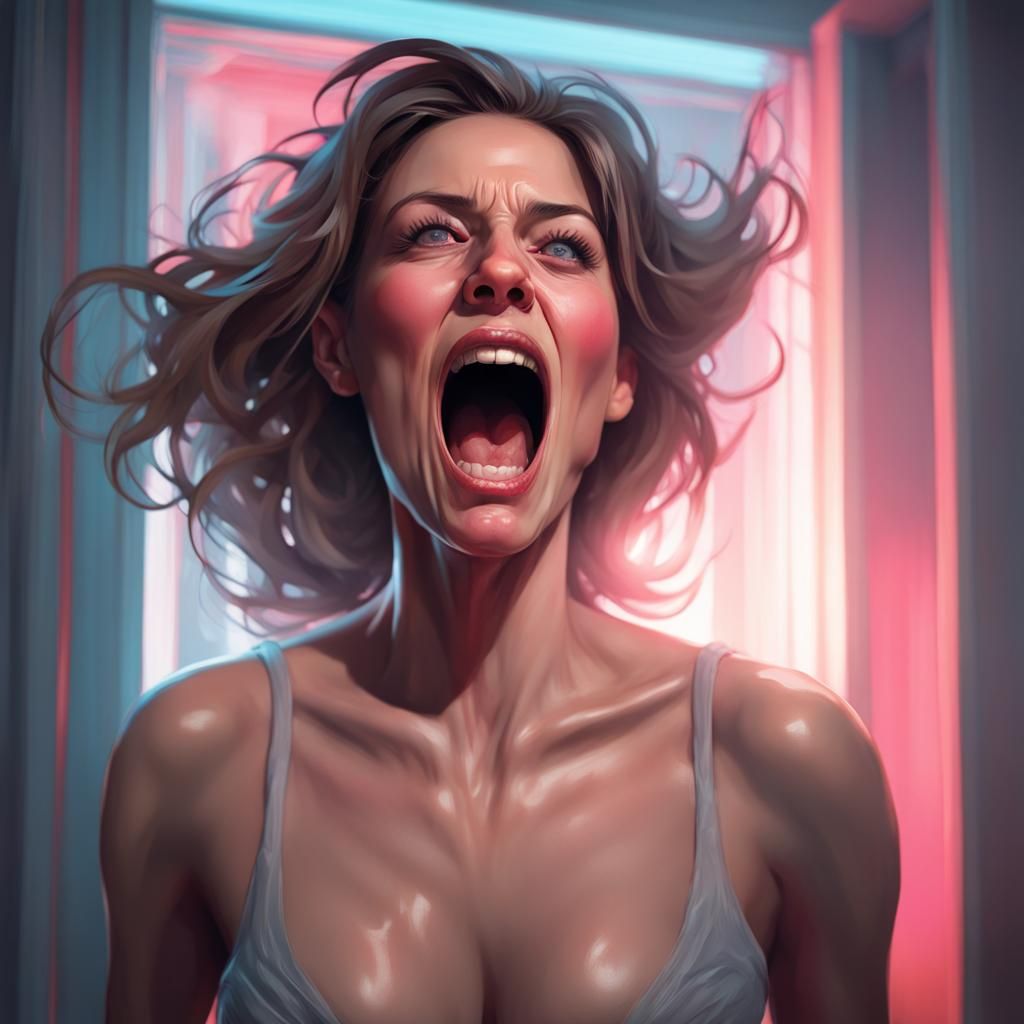 Woman Screaming: Detailed Portrait in Art Nouveau Style