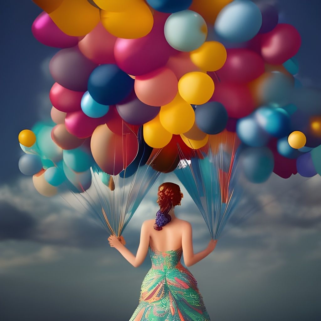 Girl Ascending with Balloons: Anime Key Visual