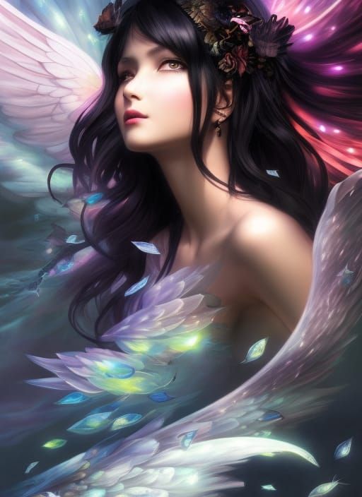 Dark Angel Girl Portrait in Digital Rococo Style