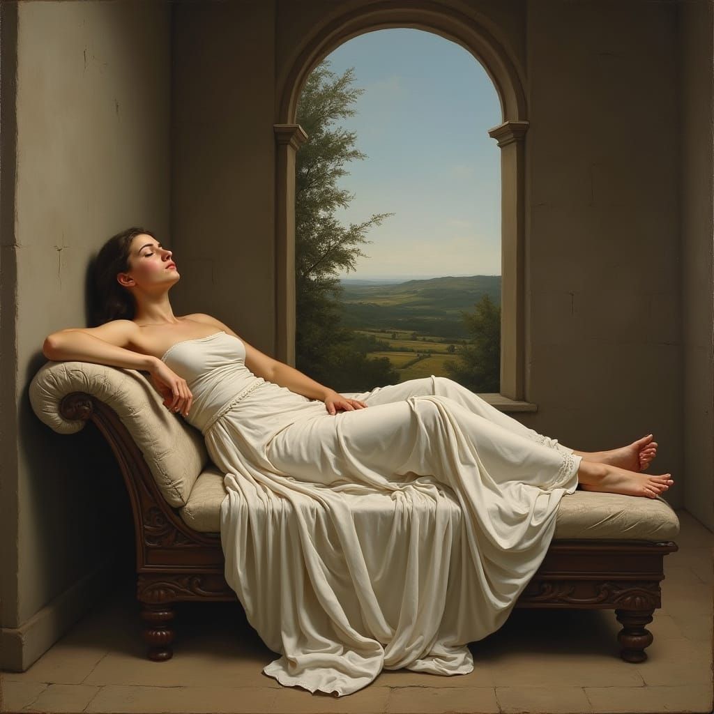 Renaissance Woman in White Gown by Window