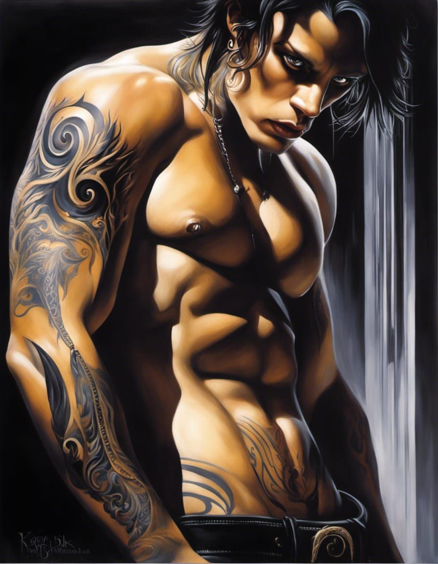 Gothic Acrylic Painting of Two Figures