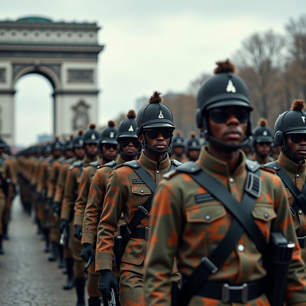 Futuristic French Colonial Military Parade, Matte Painting S...