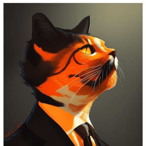 Orange Cat in Suit Portrait, Hyperdetailed Art
