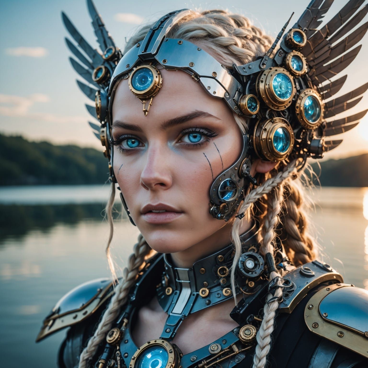 Cyborg Valkyrie in Steampunk Dawn