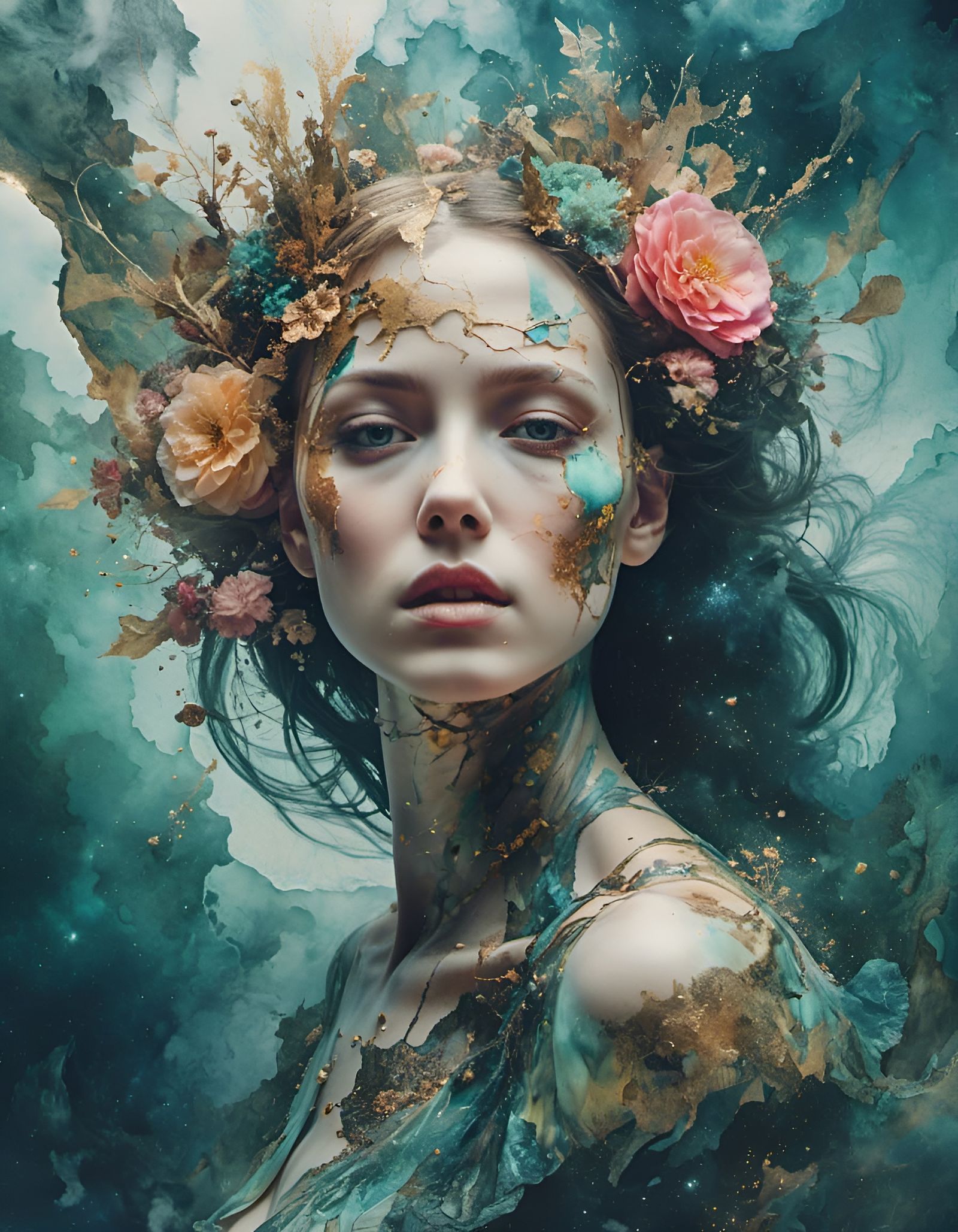 Double Exposure Exiled Princess in Hypermaximalism Style