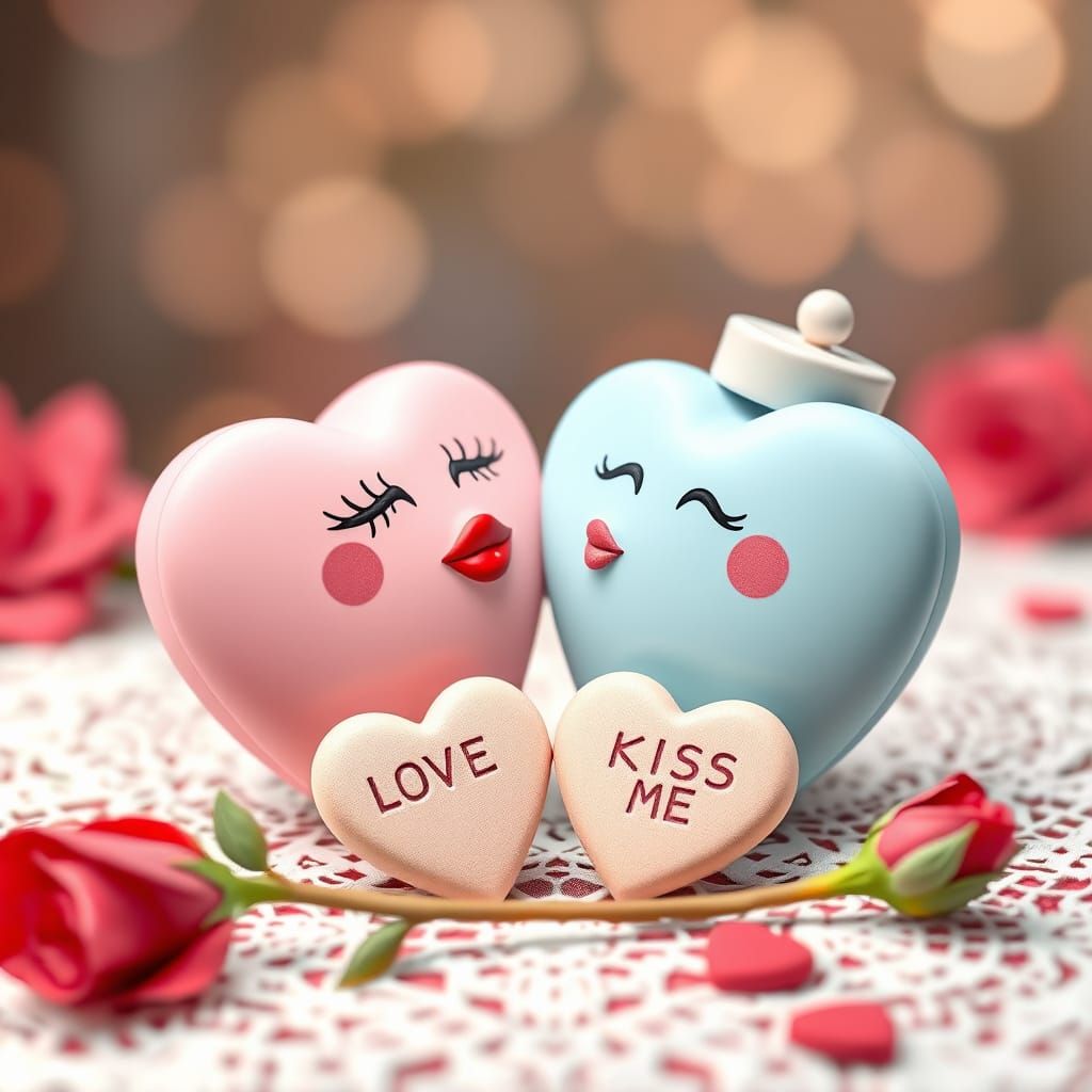 Pastel Sweethearts in a Romantic Valentine's Setting