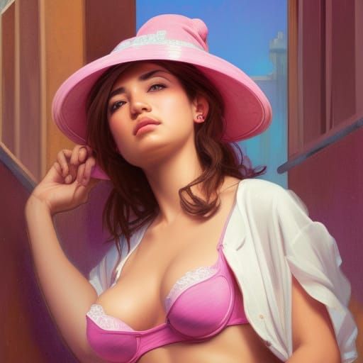Latina Woman in Pink Bra, Hyperdetailed Portrait