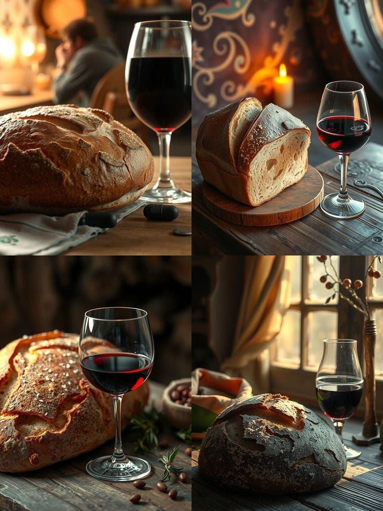 Fantastical Still Life with Crusty Bread and Wine