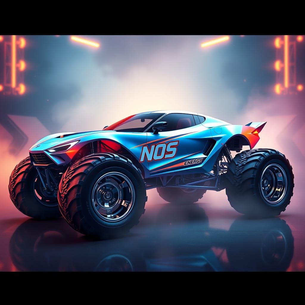 Cyberpunk Corvette Monster Truck in Futuristic Metallic Fini...