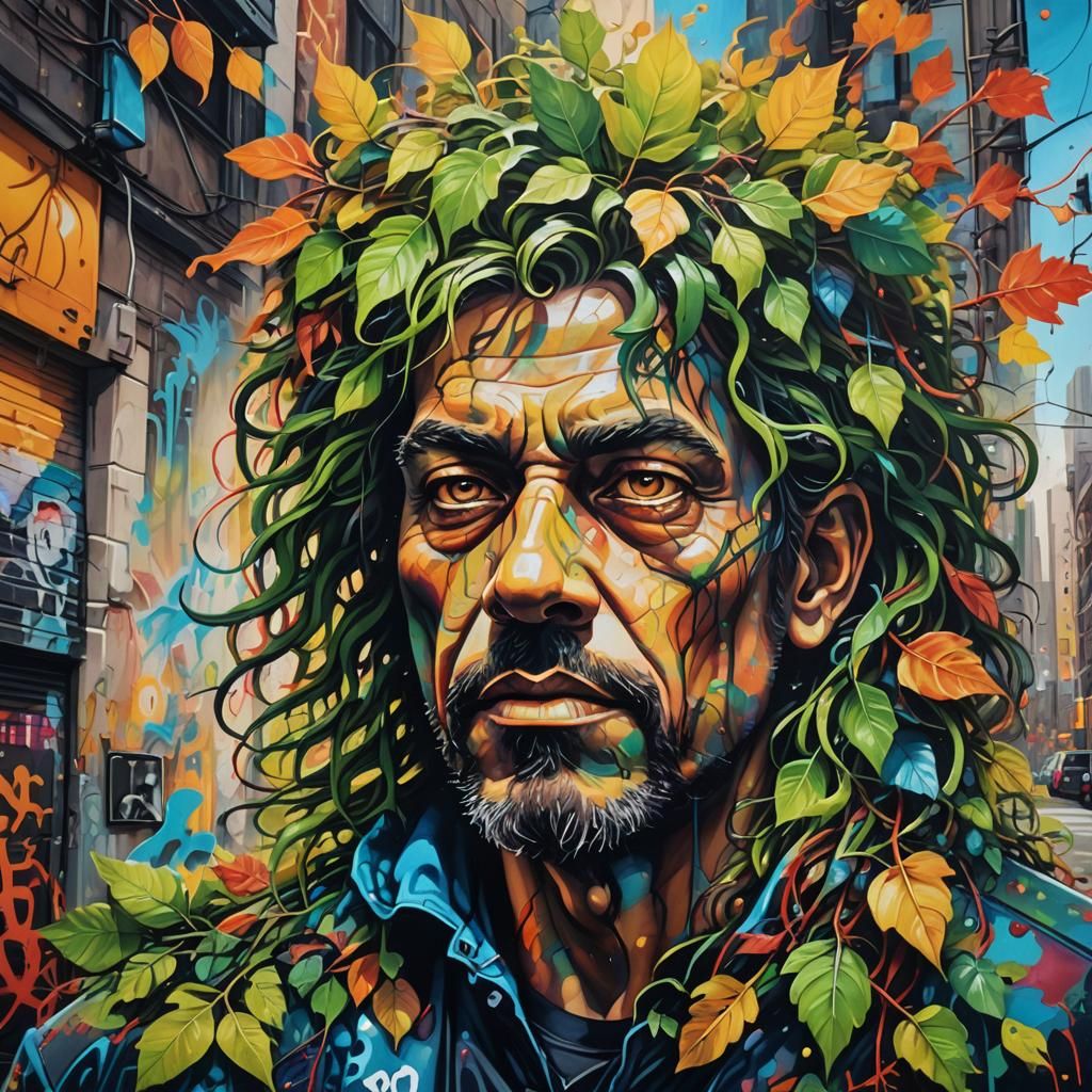 Mr. Nature Graffiti Art in Surreal Cityscape