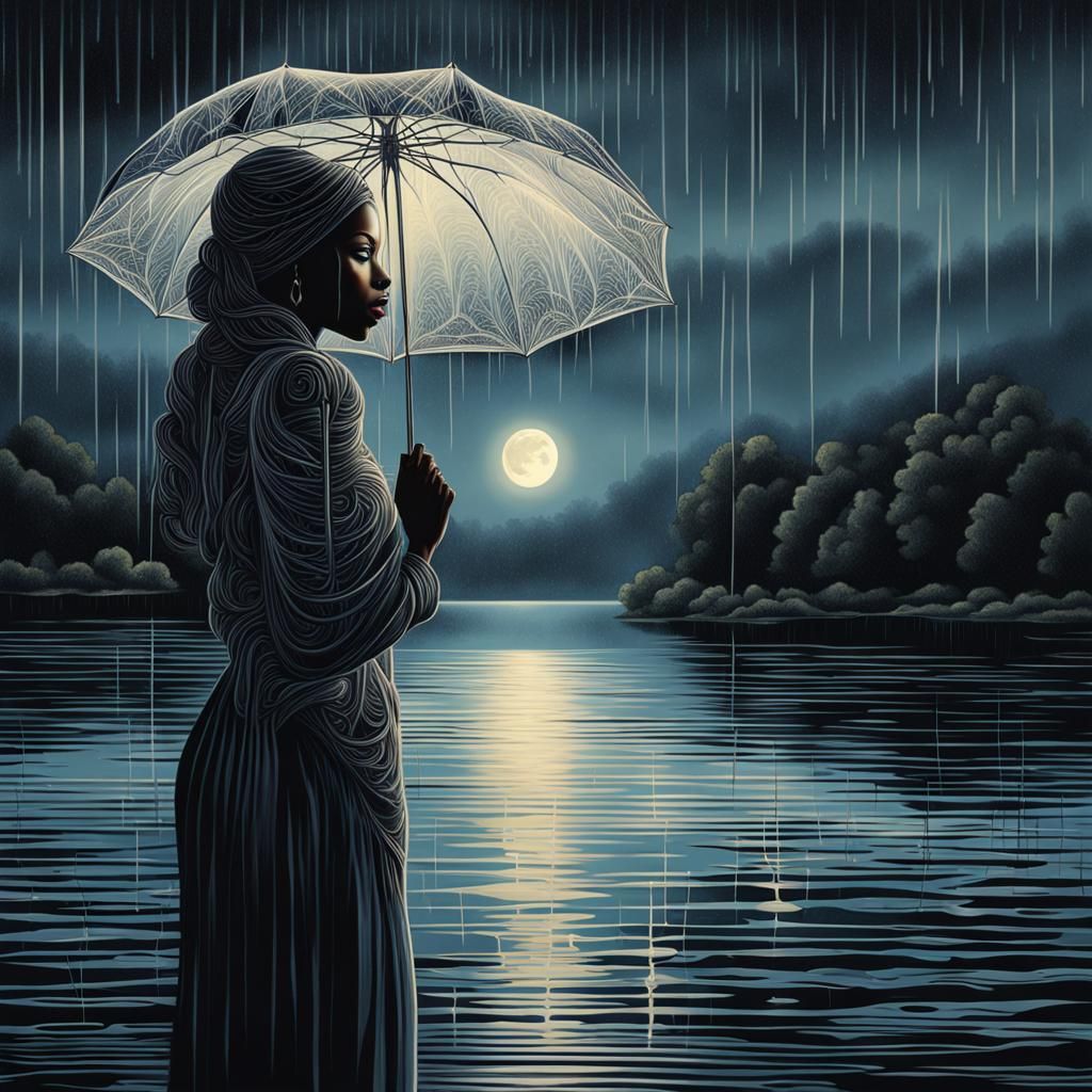 X-Ray Art: Black Woman in Moonlit Rain