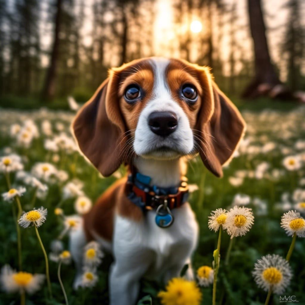 Chibi Beagle Puppy Portrait in Bioluminescent Forest