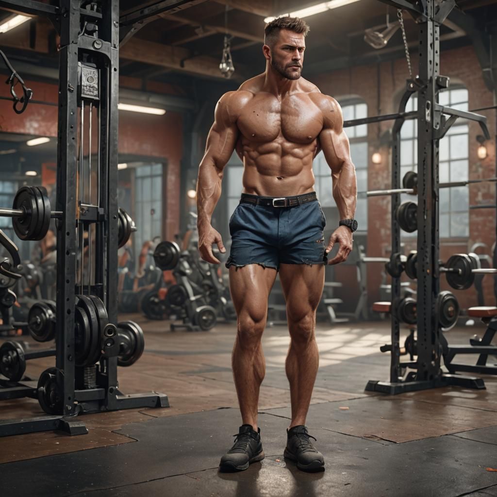 Muscular Man in Gym: Fantasy Concept Art