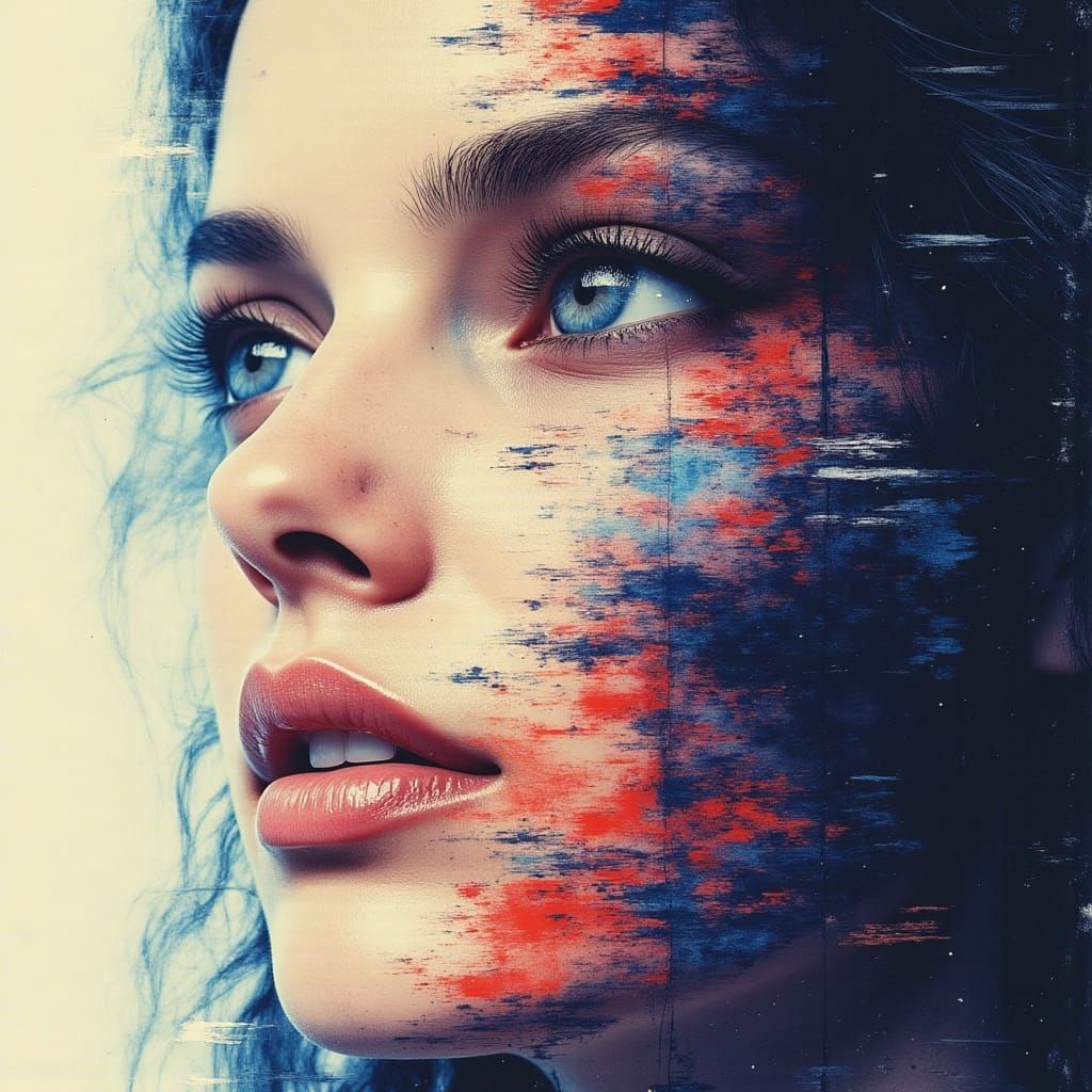 Glitch Art Portrait with Impasto Oil Effect