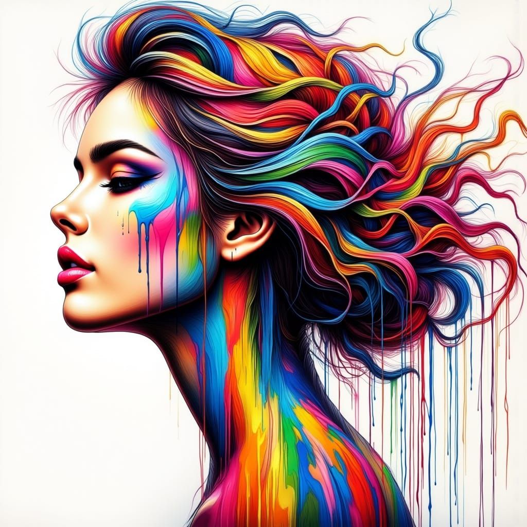 Vibrant Abstract Portrait of a Woman in Profile