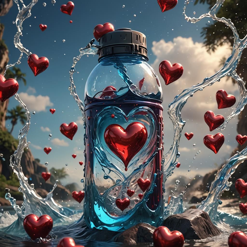 Heart-Shaped Water Splash in Detailed Digital Painting