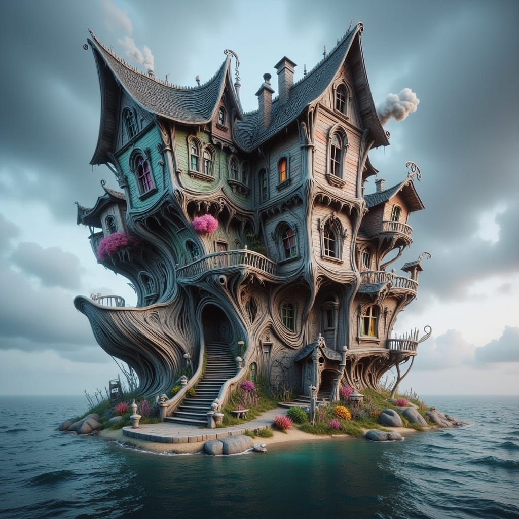Wonky Multi-Storey House on a Tiny Island