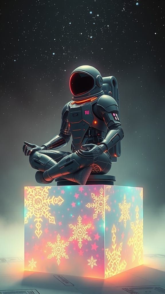 Ethereal Astronaut in Celestial Armor, Lotus Pose on Iridesc...