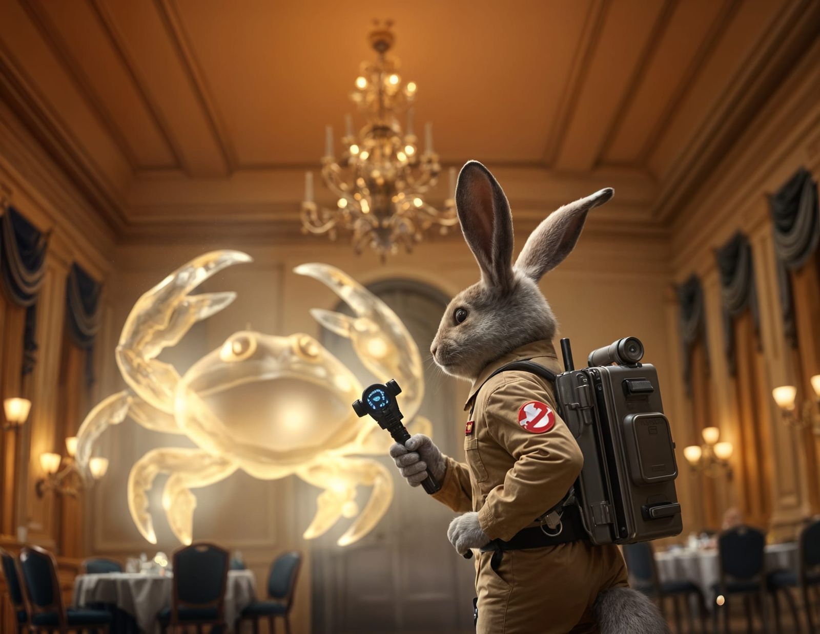 Ghostbusting Rabbit Confronts King Crab Ghost