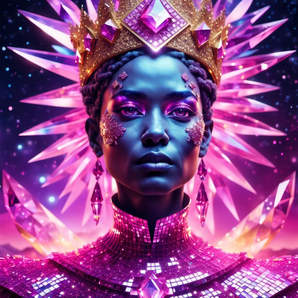 Cosmic Pink Crystal Queen Portrait in 8k