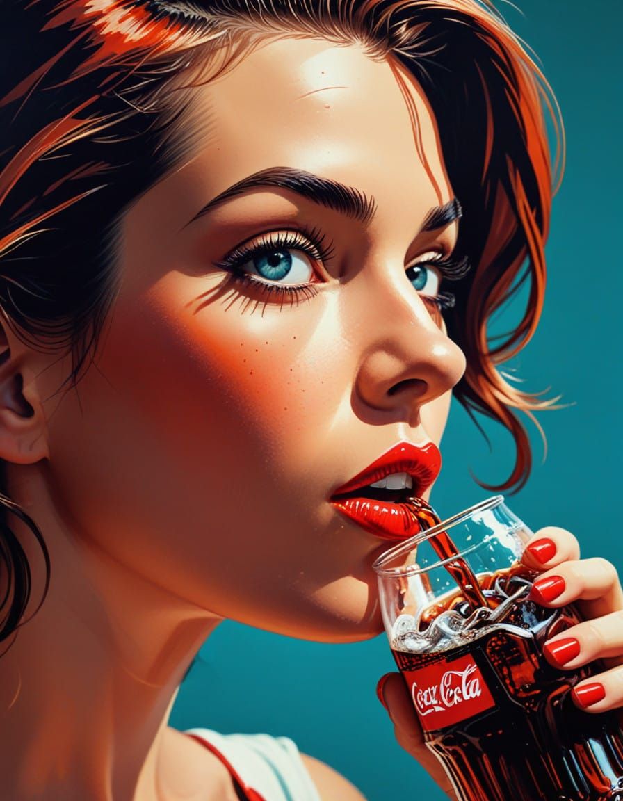 Pop Art Masterpiece of a Woman Drinking Coke
