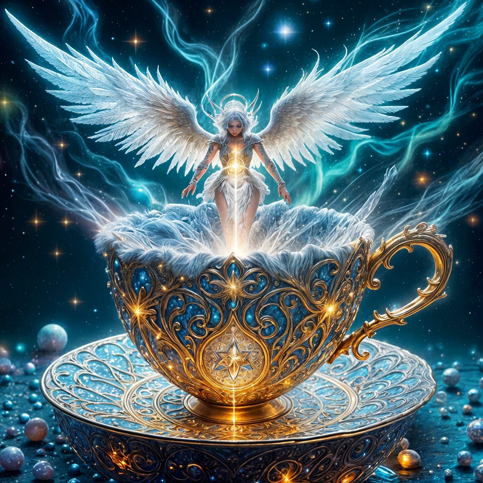 Ethereal Star Angel in Ornate Teacup Kingdom