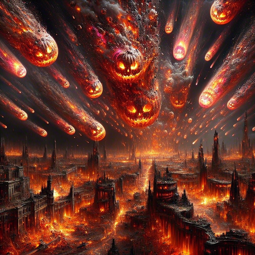 City Under Siege by Pumpkin Meteoroids