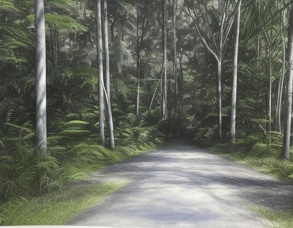 Detailed Subtropical Forest Charcoal Drawing