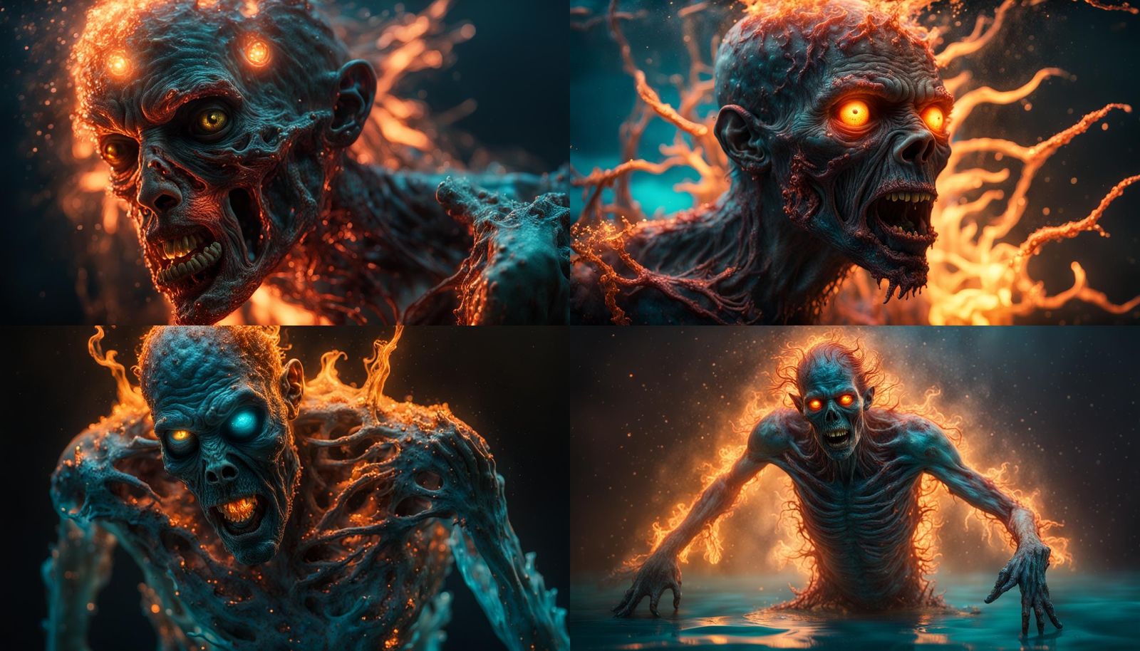 Bioluminescent Zombie Made of Flames: Underwater 3D Art