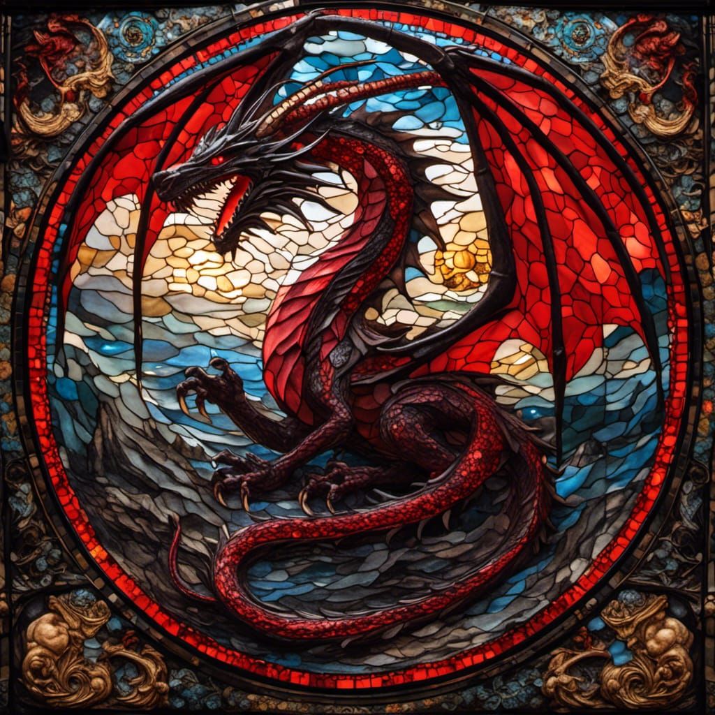 Mosaic Dragon in Stained Glass Style