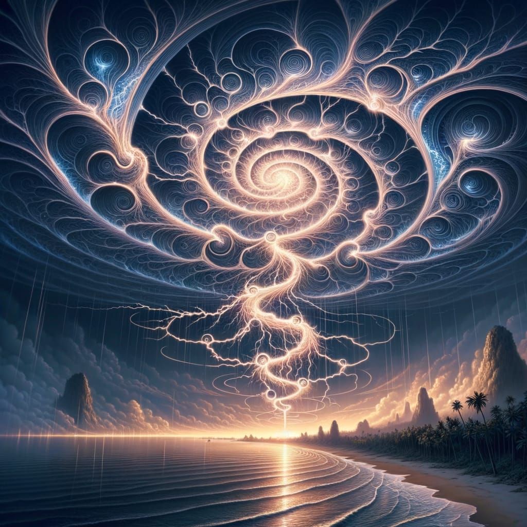 Stormy Tropical Coastline Illuminated by Mystical Lightning