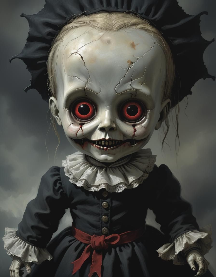 Cursed Evil Doll in Horror Illustration Style