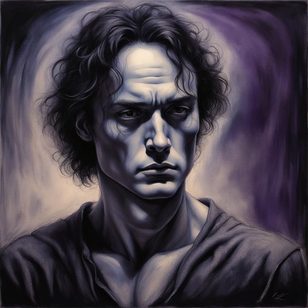 Introspective Charcoal Portrait with Cinematic Lighting