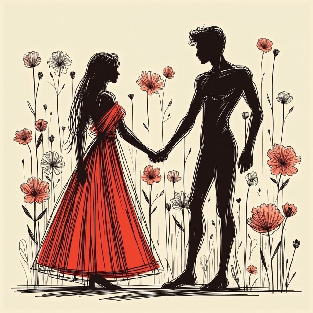 Minimalist Scribble Art: Romeo and Juliet